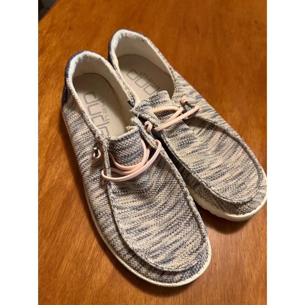 Hey Dude Wendy Sox Light Pink Marled Knit Slip On Loafers Shoes Womens 10